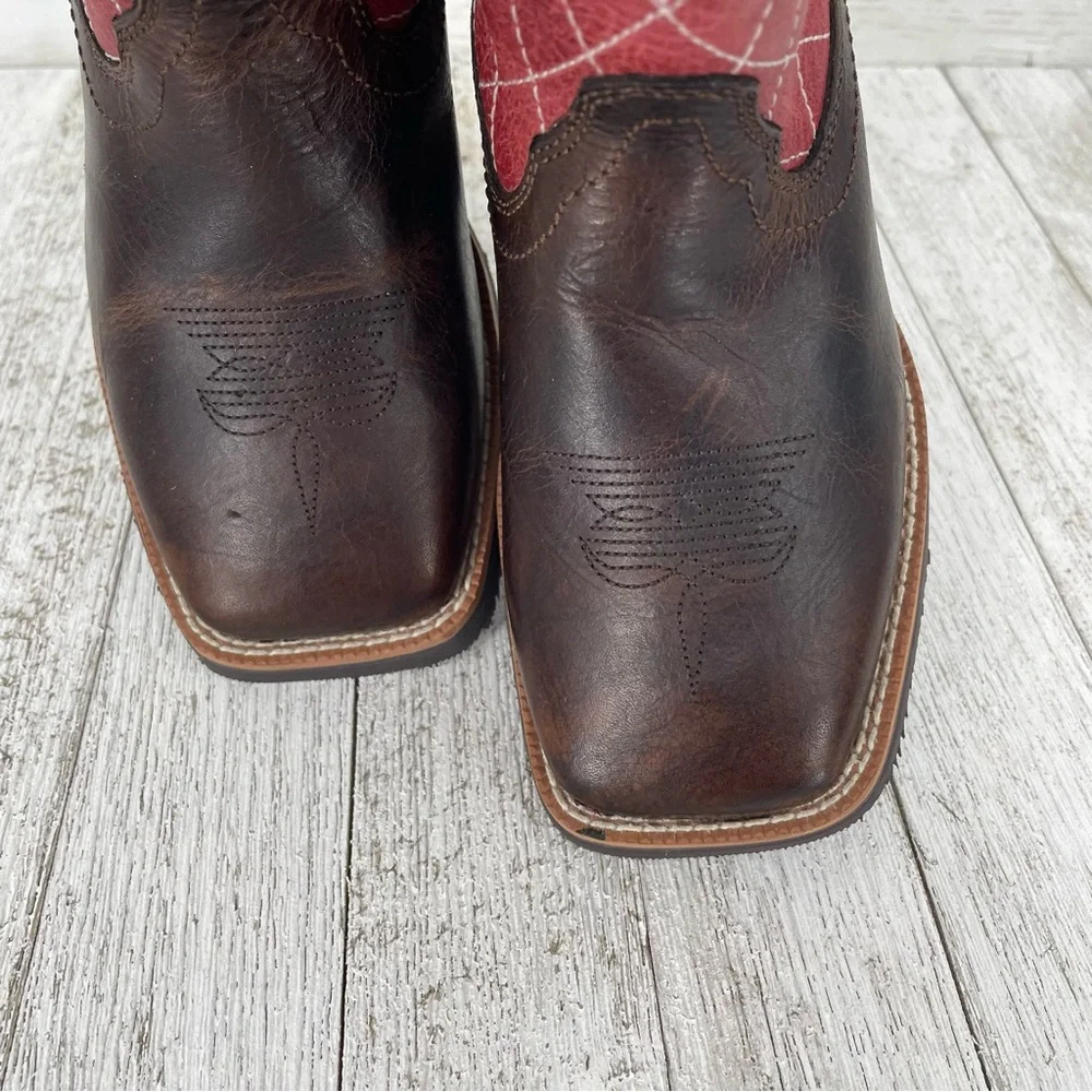 Twisted X Kids Red‎ & Brown Leather Square Toe Cowboy Boots Size 9.5M Western